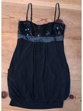 VTG Cache Women 8 Evening Mini Bubble Dress Sequin Babydoll Black Whimsigoth